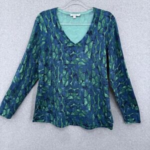 Chico's Blue and Green V-Neck Long Sleeve Top